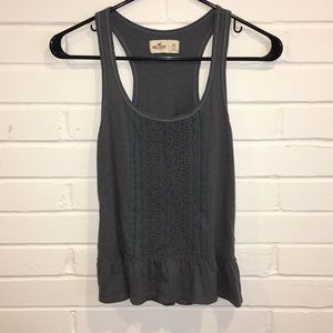 ! NEW Hollister - Gray peplum embroidered tank